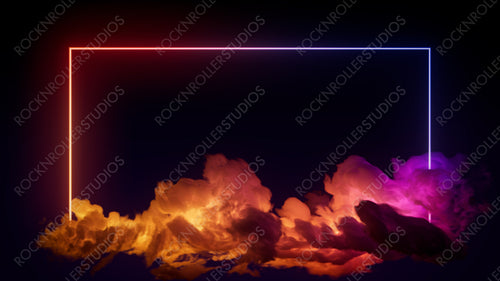 Cyberpunk Background Design. Cloud Formation with Pink and Yellow, Rectangle shaped Neon Frame.