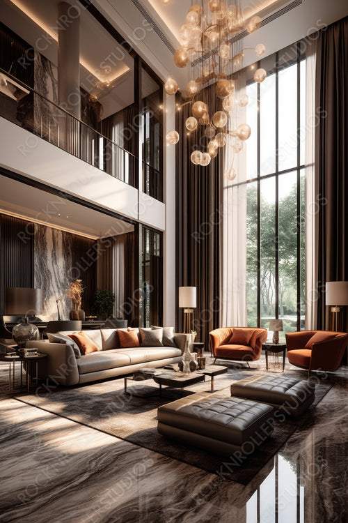 Contemporary Living Room. Art Deco Interior Design Background. Generative AI.