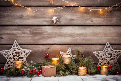 Christmas Decorations on Wooden Background