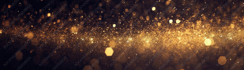 Background of Abstract Glitter Lights. Gold and Black. De Focused. Banner
