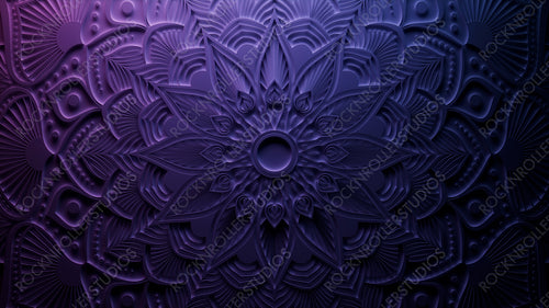 Purple Mandala Pattern Wallpaper. Three-dimensional Diwali Celebration Concept. 3D Render.