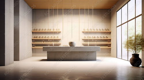 Contemporary Retail Store. Minimal Interior Design Background. Generative AI.