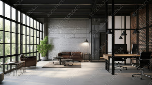 Contemporary Interior Design Background. Industrial Office. Generative AI.