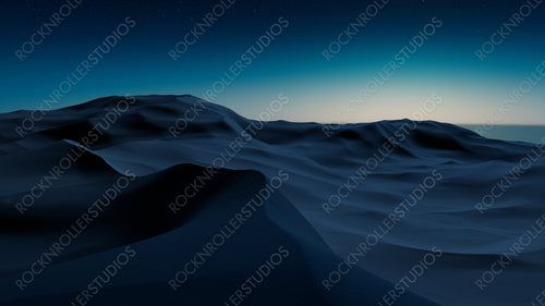 Desert Landscape with Sand Dunes and Blue Gradient Starry Sky. Beautiful Contemporary Background.