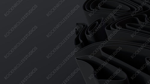 Black 3D Undulating lines form a Dark abstract background. 3D Render with copy-space.