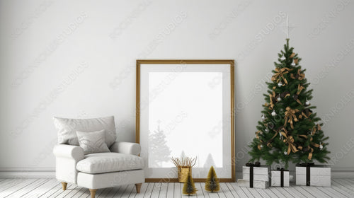 Christmas Frame Mock up Background. Stylish Interior Design. Generative AI.