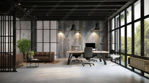 Industrial Office. Contemporary Interior Design Background. Generative AI.