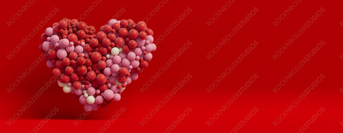 Multicolored Balloon Love Heart. Red, Pink and White Balloons arranged in a heart shape. 3D Render with copy-space.