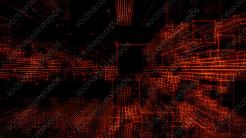 Global Data Web Communication Network in Cyberspace. Orange Tech Background. 3D Render.