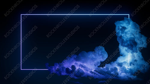 Cyberpunk Background Design. Cloud Formation with Blue and Purple, Rectangle shaped Neon Frame.