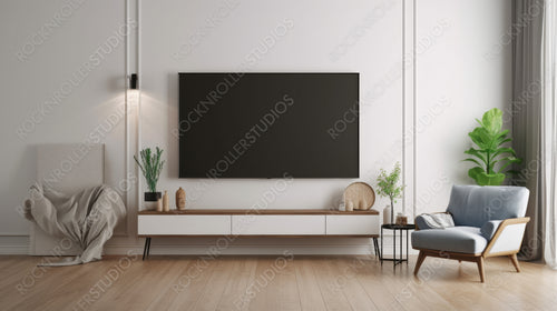 Minimal Living Room. Stylish Interior Design Background. Generative AI.