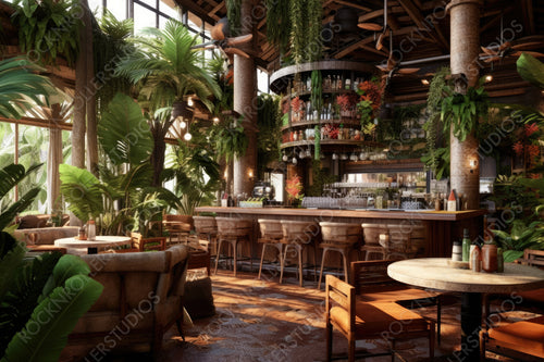Contemporary Interior Design Background. Minimal Restaurant. Generative AI.