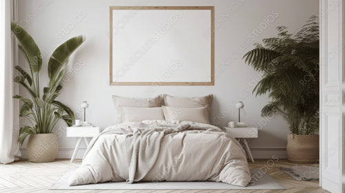 Contemporary Bedroom. Scandinavian Interior Design Background. Generative AI.