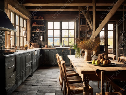Rustic Kitchen. Contemporary Interior Design Background. Generative AI.