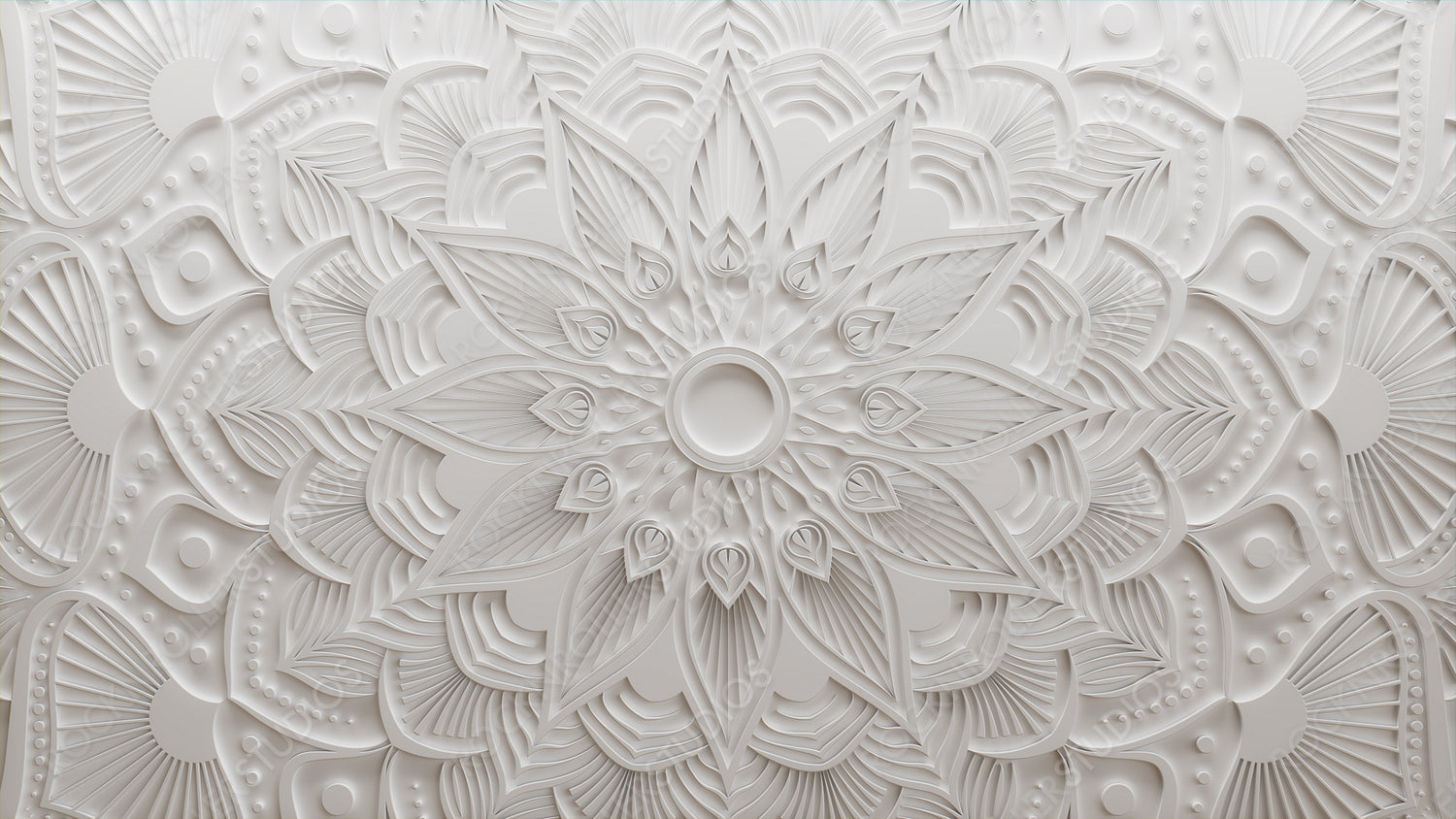 White Surface with Extruded Ornamental Flower. 3D Diwali Festival Background.