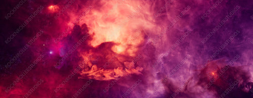 Galaxy Banner. Contemporary Stars Panorama with Pink and Purple Colors.