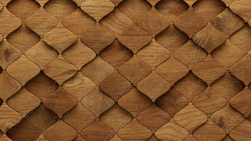 Wood Block Wall background. Mosaic Wallpaper with Light and Dark Timber Arabesque tile pattern. 3D Render