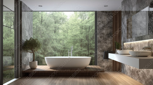 Contemporary Bathroom. Modern Interior Design Background. Generative AI.