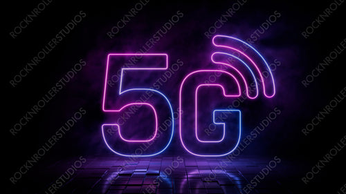 Pink and blue neon light 5G icon. Vibrant colored wireless technology symbol, isolated on a black background. 3D Render