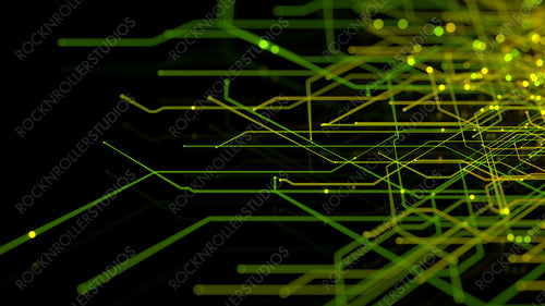 Computing Concept with Technical Mesh. Green and Yellow Futuristic Network Lines.