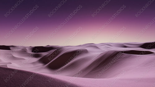 Night Landscape, with Desert Sand Dunes. Surreal Modern Wallpaper with Purple Gradient Starry Sky
