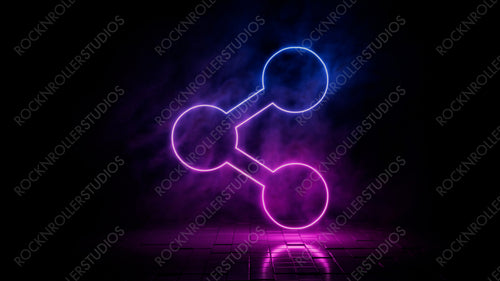 Pink and blue neon light share icon. Vibrant colored network technology symbol, isolated on a black background. 3D Render