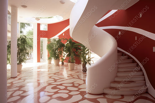Modernist Interior Design Background. Stylish Staircase. Generative AI.