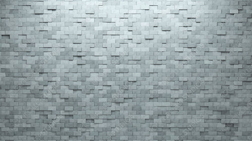 Semigloss, Concrete Mosaic Tiles arranged in the shape of a wall. 3D, Rectangular, Bricks stacked to create a Polished block background. 3D Render