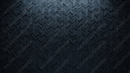 Semigloss Tiles arranged to create a Black wall. Futuristic, 3D Background formed from Herringbone blocks. 3D Render