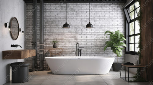 Contemporary Bathroom. Industrial Interior Design Background. Generative AI.