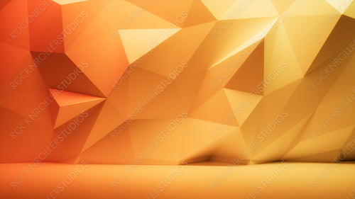 Futuristic Product Stage with Orange and Yellow 3D Wall. Premium Architectural Wallpaper.