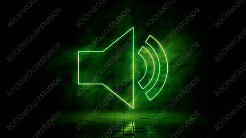 Green neon light audio icon. Vibrant colored technology symbol, isolated on a black background. 3D Render