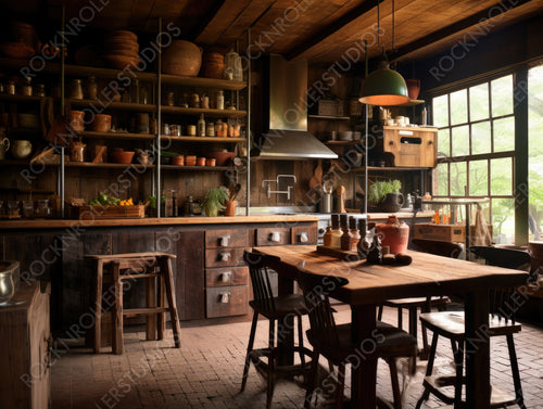 Stylish Kitchen. Rustic Interior Design Background. Generative AI.