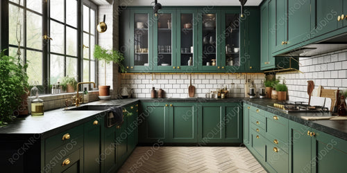 Contemporary Kitchen. Modern Interior Design Background. Generative AI.