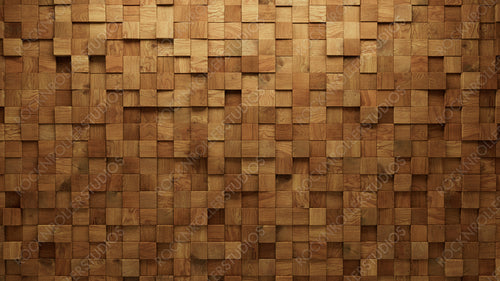 Timber, 3D Mosaic Tiles arranged in the shape of a wall. Wood, Soft sheen, Blocks stacked to create a Square block background. 3D Render