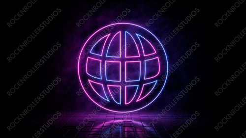 Pink and blue neon light web icon. Vibrant colored internet technology symbol, isolated on a black background. 3D Render