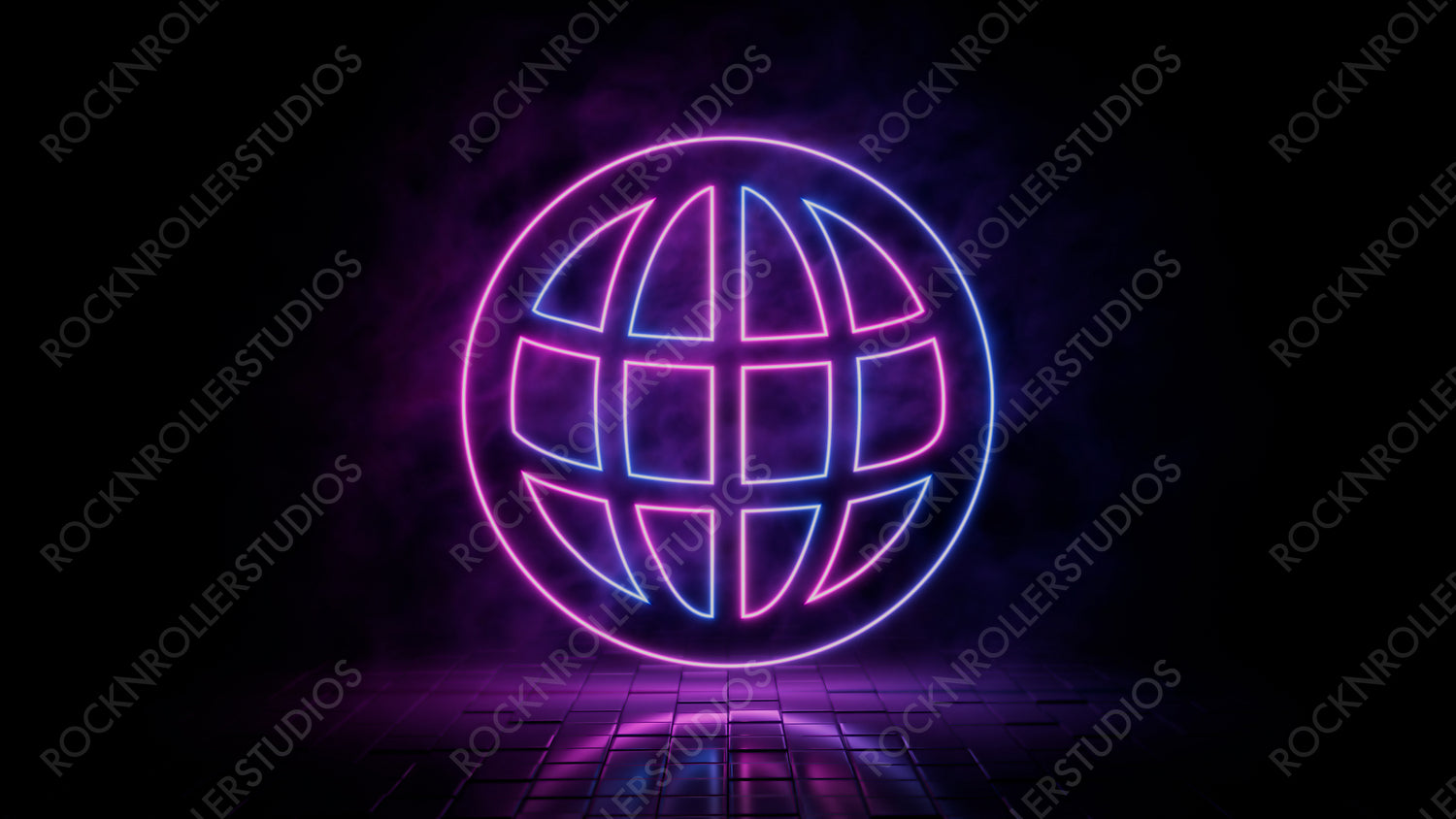Pink and blue neon light web icon. Vibrant colored internet technology symbol, isolated on a black background. 3D Render
