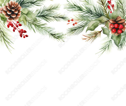 Watercolor Vector Christmas Banner with Fir Branches and Place For Text.