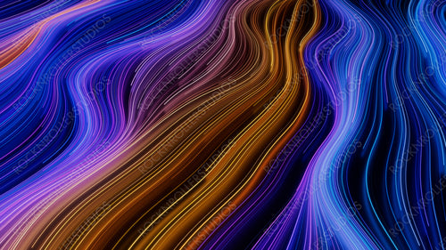 Abstract Lines Background with Blue, Turquoise and Orange Curves. 3D Render.