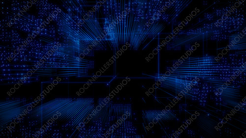 Futuristic, Blue Digital Grid background. Network Tech Wallpaper. 3D Render