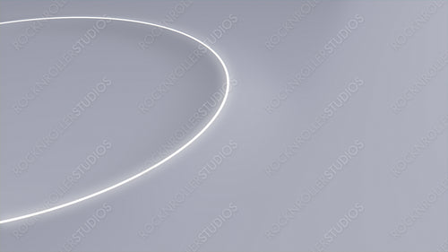 White Surface with Embossed Shape and White Illuminated Edge. Tech Background with Neon Circle. 3D Render.