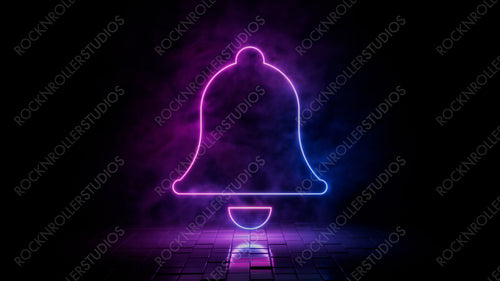 Pink and blue neon light bell icon. Vibrant colored alert technology symbol, isolated on a black background. 3D Render
