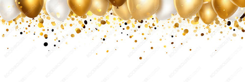 Celebration Banner with Gold Confetti and Balloons