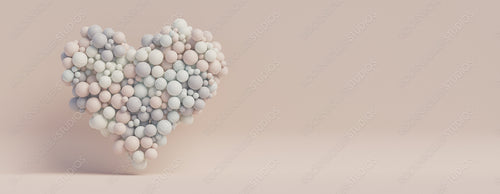Pastel Coloured Balloon Love Heart. Pink, White and Blue Balloons arranged in a heart shape. 3D Render with copy-space.