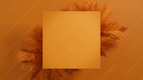 Palm Plant Border forms Orange, Modern Design. Square Botanical Frame with copy-space.