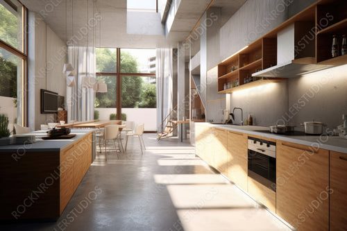 Contemporary Kitchen. Modernist Interior Design Background. Generative AI.