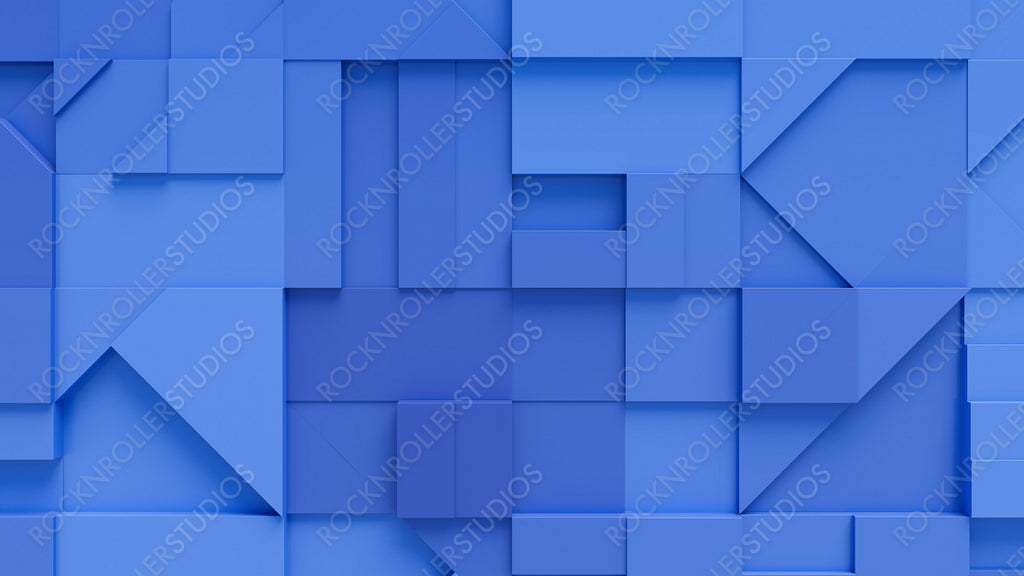 Collection of Blue 3D Blocks form a wall. Tech background .