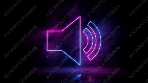 Pink and blue neon light audio icon. Vibrant colored sound technology symbol, isolated on a black background. 3D Render