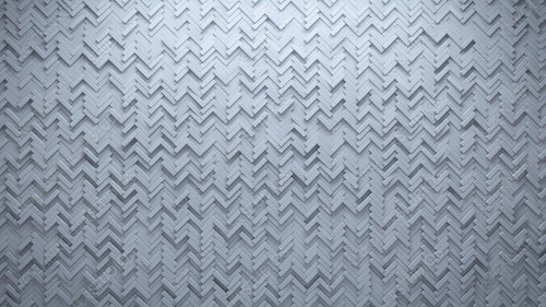 White Tiles arranged to create a Semigloss wall. 3D, Futuristic Background formed from Herringbone blocks. 3D Render