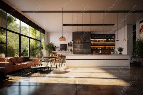 Modernist Kitchen Background. Stylish Interior Design. Generative AI.